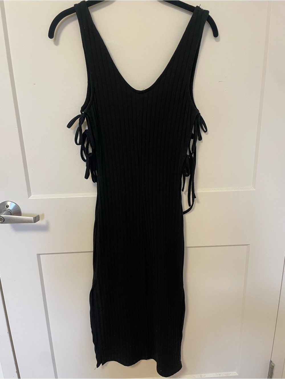 Dance & Marvel Black Ribbed Tie-Side Midi Dress